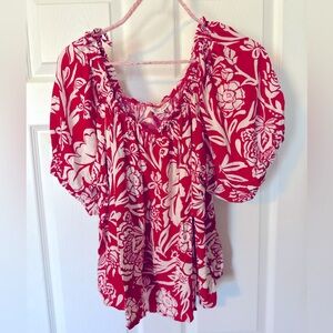 Knox Rose Red and White Flutter Sleeve Blouse size M